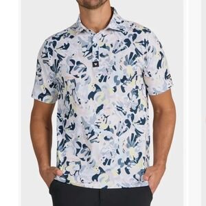 Bad Birdie Mens Performance Golf Polo Shirt Abstract Floral Multi Color Size M